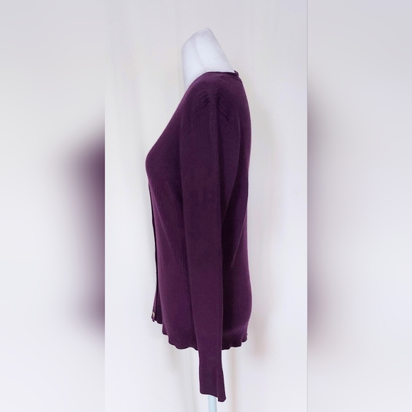 Grace Karin V Neck Button Down Ribbed Knit Cardigan Sweater Size Large Purple - Picture 4 of 8